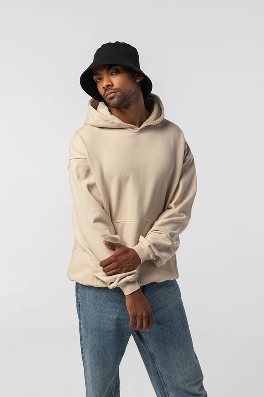HOODIE HOMME OVERSIZE CRÈME 480GSM COTON FRENCH TERRY