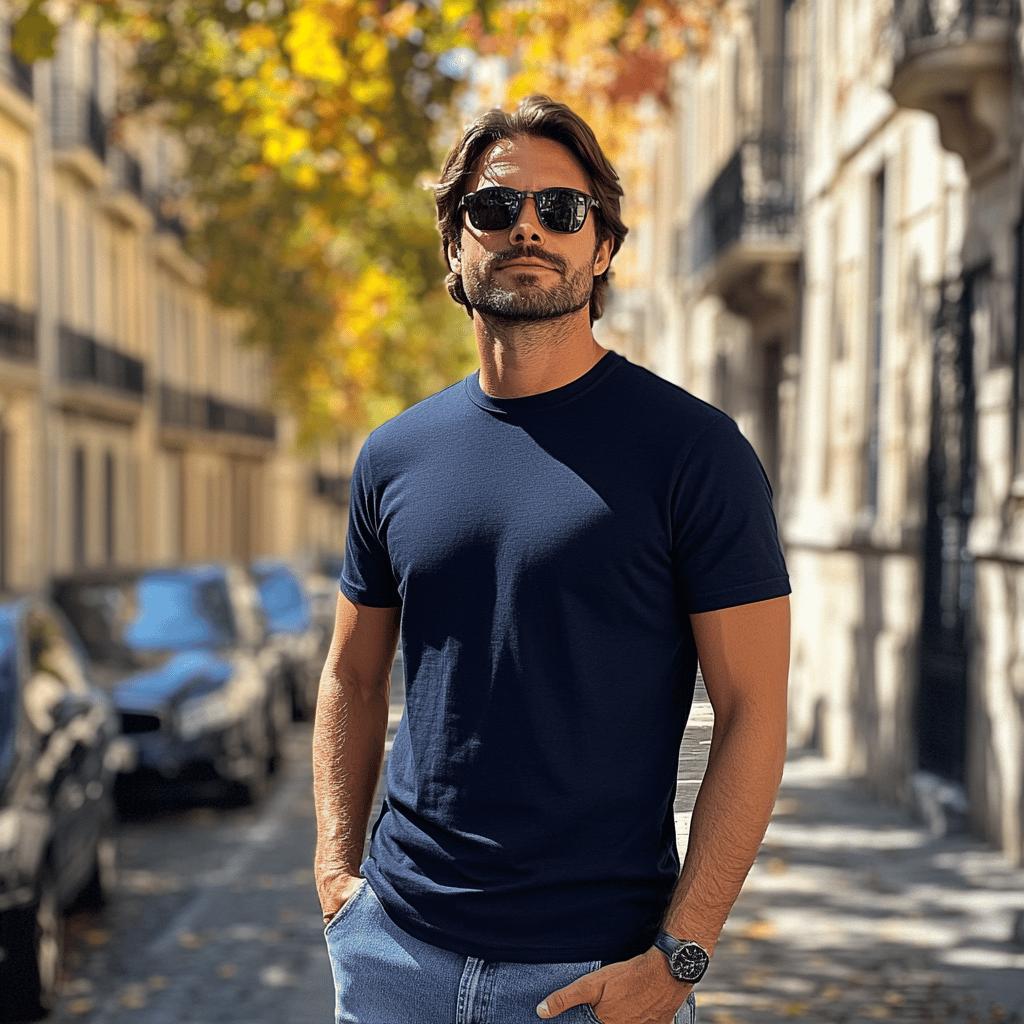 T shirt homme epais coton bio francais bleu marine SMPLE